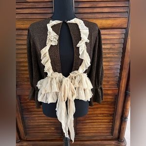 💫NWT💫Gimmicks Women’s Bolero Metallic Ruffle Cardigan Sz Small Buckle